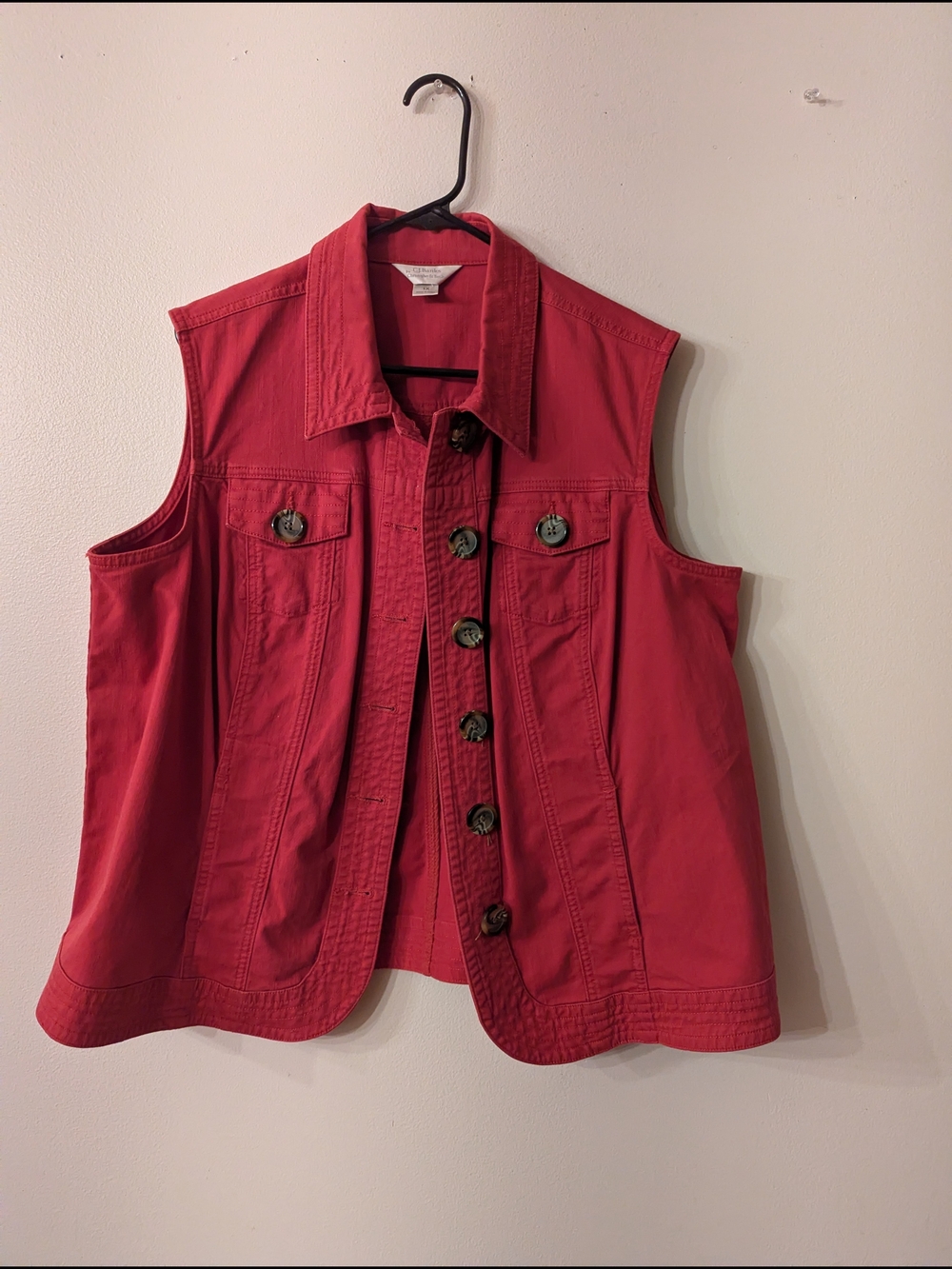 CJ Banks Red Button-Front Sleeveless Jacket Short Sleeve Top Women's 1X
